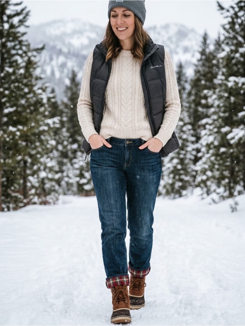 Eddie Bauer Flannel Lined Boyfriend Jeans - Size 14 | Relaxed Leg
